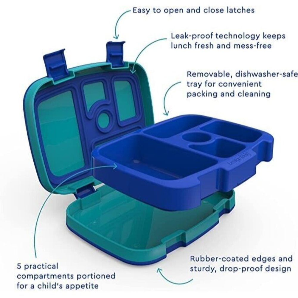 NEW Bentgo Kids Prints Leak-Proof 5Compartment Bento Style Kids Lunch Box Sharks
